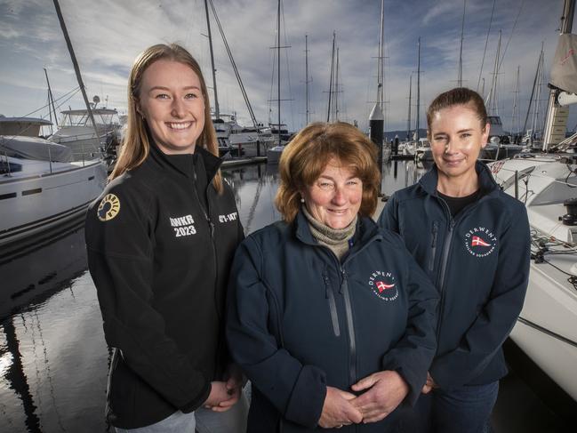 Hot Shot skipper Orla Gray, Derwent Sailing Squadron sailing manager and Spartan tactician Colleen Darcey and Spartan skipper Jo Breen. The two crews won their divisions at the Women’s Keelboat Regatta Picture: Chris Kidd