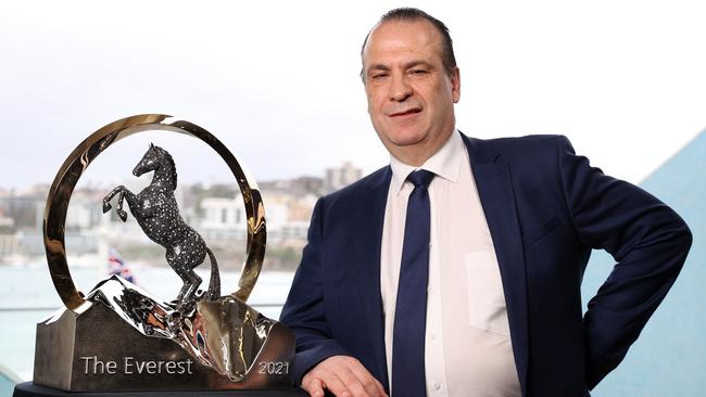 Peter V'landys pictured at North Bondi Surf Life Saving Club for the barrier draw of the 2021 Everest horse race. Picture: Richard Dobson