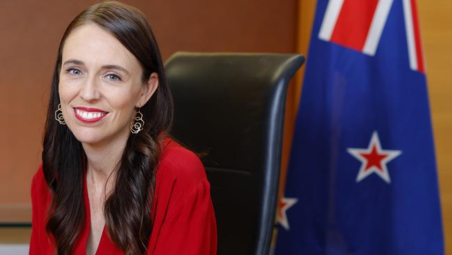 Jacinda Ardern poses at her desk for the last time as Prime Minister on January 25, 2023. Picture: Getty Images