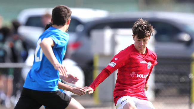 Under-14s soccer - North Geelong (Red) v Berwick City.  Picture: Mike Dugdale