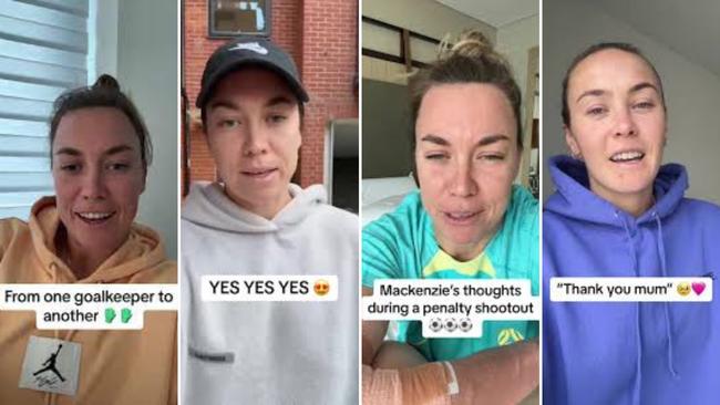 Matildas stars Mackenzie Arnold (left and second right) and Caitlin Foord (second left and right) are in demand on Swysh.