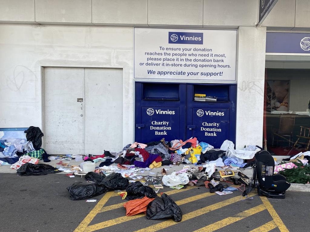 A Vinnies store has been left in a mess despite the shop clearly stating it is closed over the Christmas holidays. Picture: Rebecca Morse