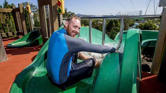 Damien Price is a daily safety ride tester at Wet'n'Wild Gold Coast. Picture: Jerad Williams