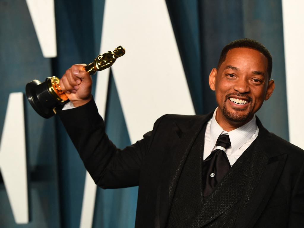 US actor Will Smith holds his award for Best Actor in a Leading Role for King Richard. Picture: AFP.