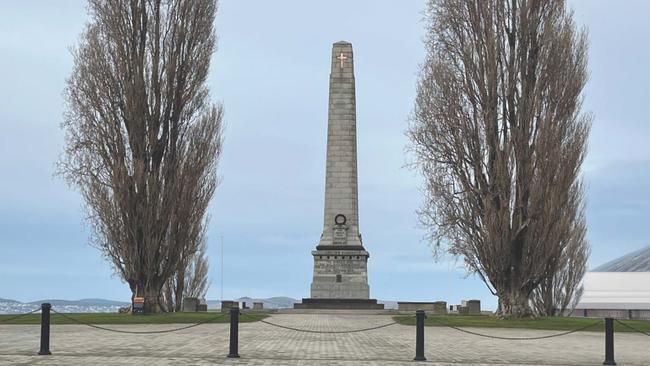 Renders showing the impact of the proposed Macquarie Point stadium from the Hobart Cenotaph released by the Macquarie Point Development Corporation.