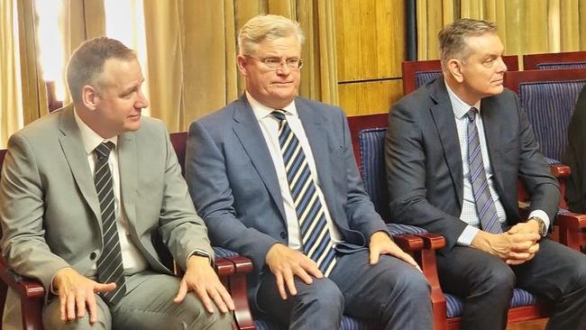 Deputy Comissioner Operations Daniel Baulch, Commissioner Andrew Forbes and Deputy Commissioner Prevention and Corporate during their swearing in at the Government House in Konedobu, Port Moresby. Picture: PNG ICAC