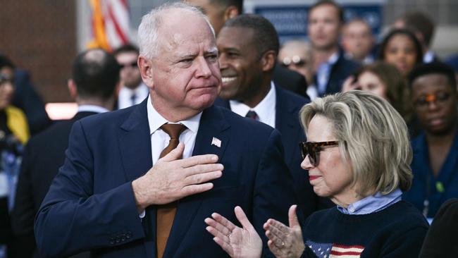 Minnesota Governor and Democratic vice presidential candidate Tim Walz and his wife Gwen Walz. Picture: AFP