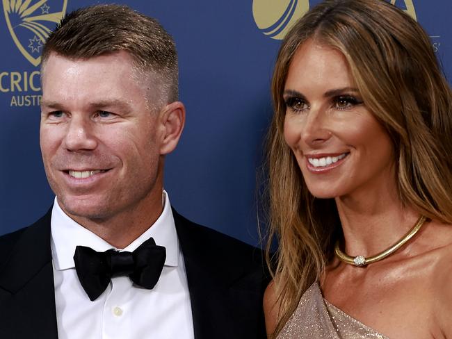 SYDNEY, AUSTRALIA - JANUARY 30: David Warner and wife Candice arrive ahead of the 2023 Australian Cricket Awards at Royal Randwick Racecourse on January 30, 2023 in Sydney, Australia. (Photo by Mark Evans/Getty Images)
