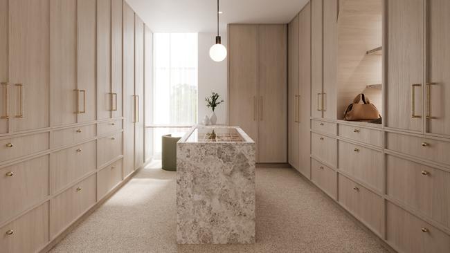 Artist impression of the penthouse’s walk-in wardrobe. Picture: SMFA Architects
