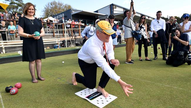 This week Scott Morrison visited the Torquay Bowls Club as part of his election campaign. Picture: AAP/Mick Tsikas