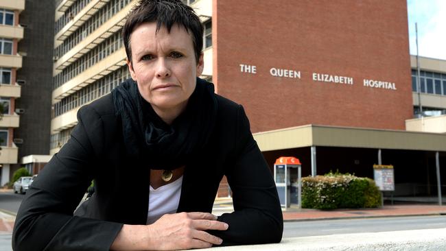 South Australian Salaried Medical Officers Association representative Bernadette Mulholland outside the Queen Elizabeth Hospital. Picture: Campbell Brodie.