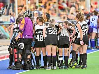 The Wests' C-Grade hockey team prepare for their grand final on Saturday. Wests survived a thriller to secure a second junior premiership for the club. Picture: Cordell Richardson