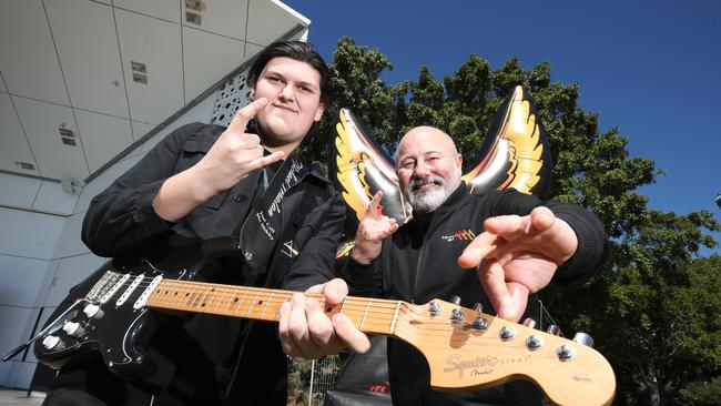 Mikky Whalan with one of his biggest fans, DJ Sean ‘Flan’ Flanagan from Triple M. Picture Glenn Hampson