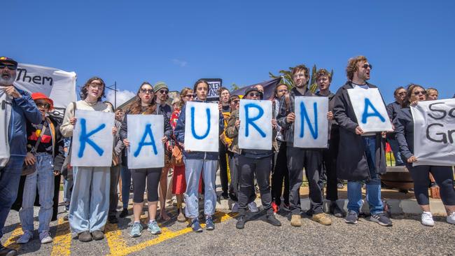 Protesters rally outside Riverlea in October. Picture: Ben Clark