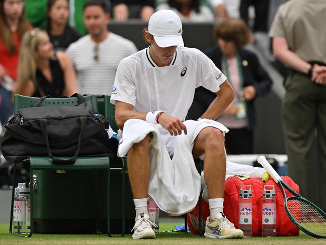 Australia's Alex de Minaur reacts after his win against France's Arthur Fils. Picture: AFP