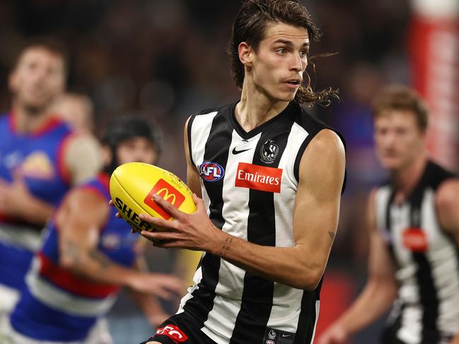 MELBOURNE. 13/05/2022..  AFL Round 9.   Collingwood vs Western Bulldogs at Marvel Stadium, Docklands.  Caleb Poulter of the Magpies    . Photo by Michael Klein