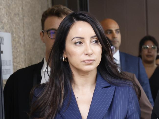 SYDNEY, AUSTRALIA. NewsWire Photos. FEBRUARY 6, 2025. Presenter and journalist Antoinette Lattouf pictured in a blue pinstripe suit as she leaves Federal court, Sydney., Picture: NewsWire/ Damian Shaw,