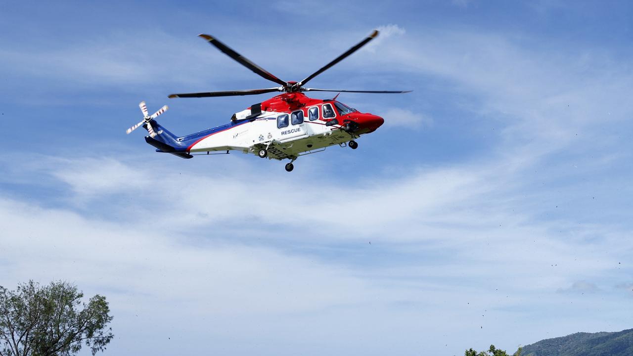 The QG Air 510 Rescue helicopter was in the air for almost two hours on Monday tracking a stolen Ford Ranger. Picture: Brendan Radke