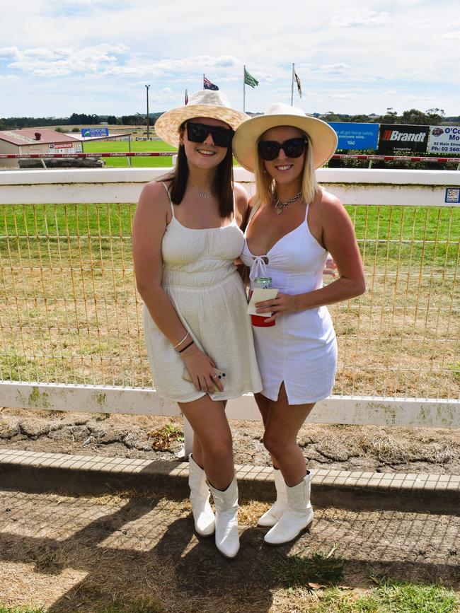 Jj Bullock and Shayla Harris having an action-packed day at the Ladbrokes Stony Creek Cup on Sunday, March 09, 2025. Picture: Jack Colantuono