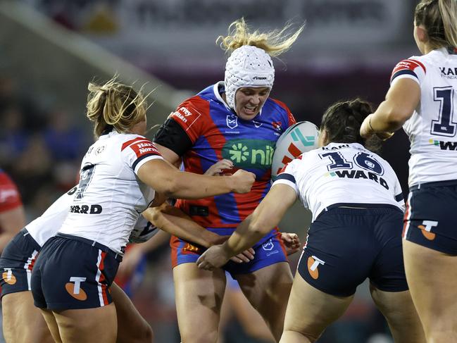 Inspirational Knights skipper Hannah Southwell taking a hitup. Picture: NRL Imagery