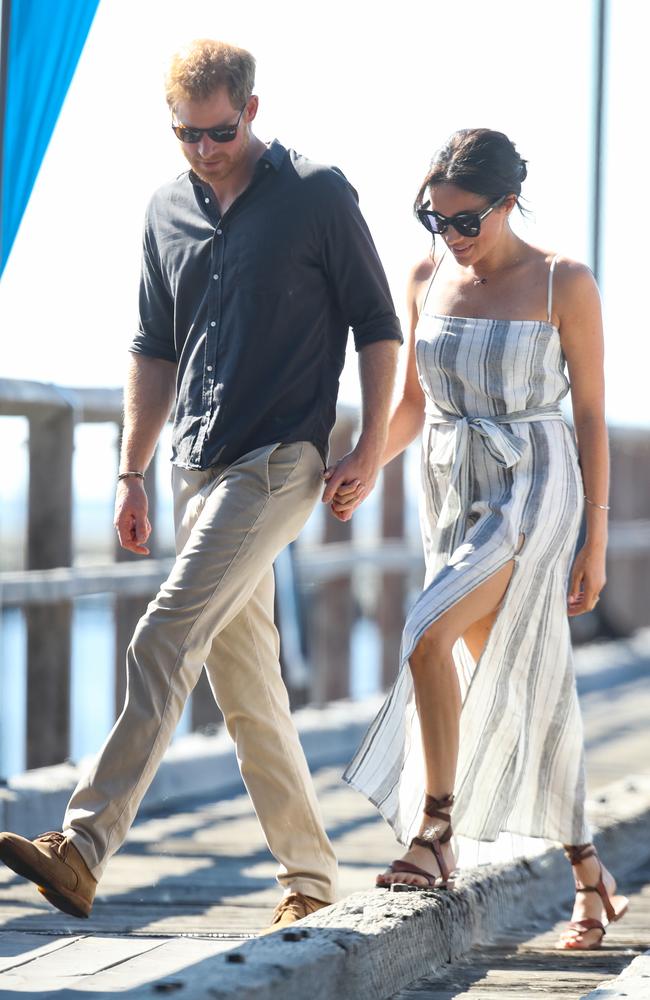 The Duchess of Sussex changed into a linen sundress which had  a thigh-high split. Picture: Chris Jackson/Getty Images