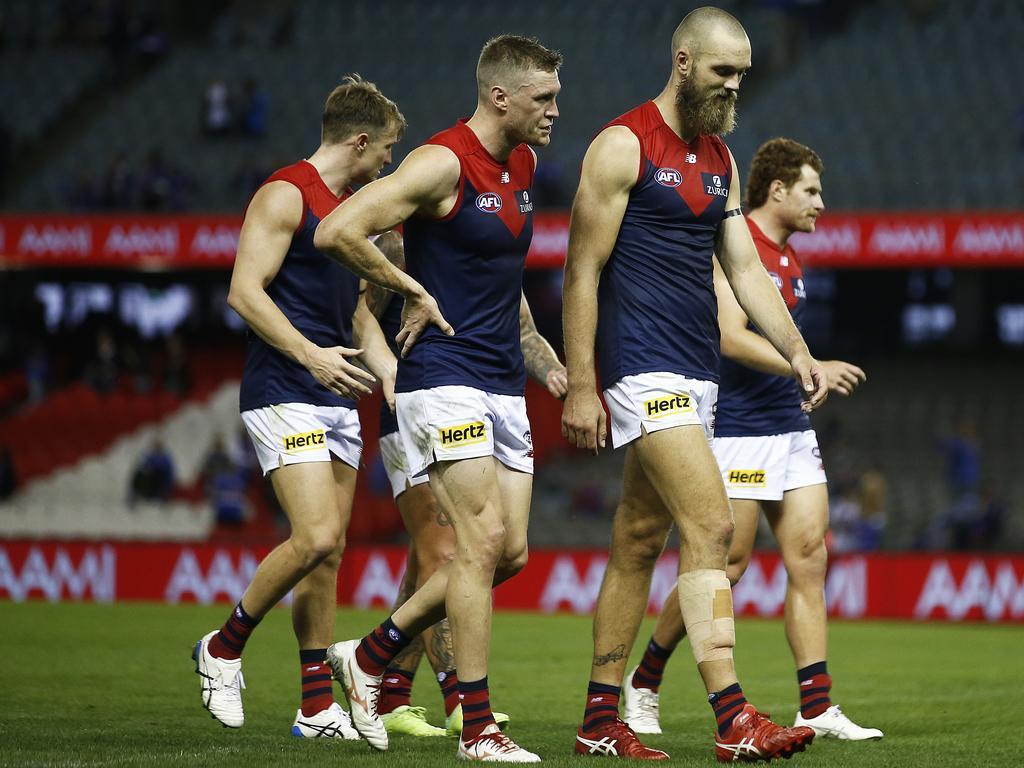 Max Gawn and his teammates realise they have plenty of work to do after coming up short against the Bulldogs. Picture: Getty Images