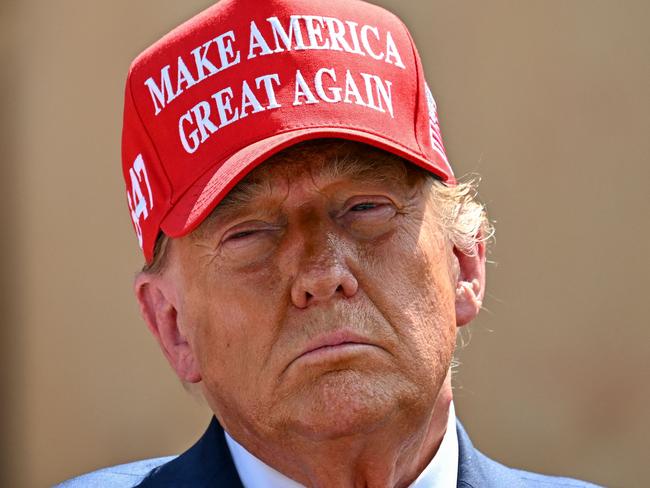 Former US President and Republican presidential candidate Donald Trump delivers remarks to the press in the aftermath of powerful storm Helene at Chez What furniture store in Valdosta, Georgia, September 30, 2024. (Photo by CHANDAN KHANNA / AFP)