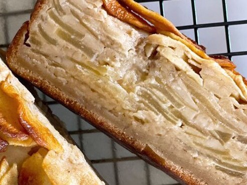 Stunning layers of apples melt into the custardy cake.