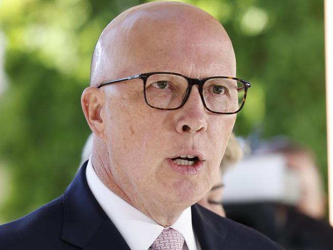 NCA 2025 FEDERAL ELECTION LIBERAL BUS. 24/04/2025Pictured at a Catholic Care centre in the electorate of Clark in Hobart Tasmania is Opposition Leader Peter Dutton who used the visit to announce the Coalitions domestic and family violence policy.Picture: Richard Dobson / Newswire