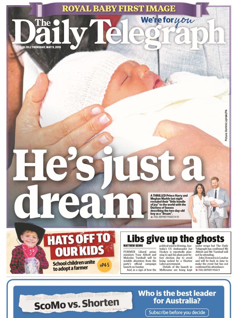 Daily Telegraph front page for May 9