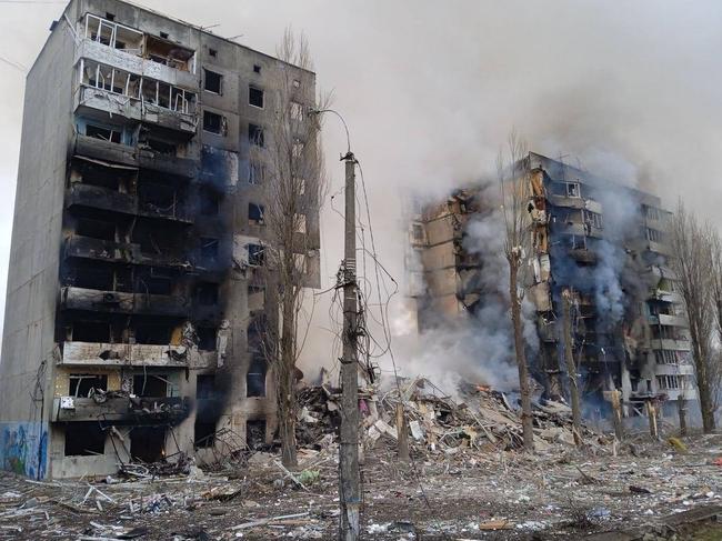 Damaged towers in the settlement of Borodyanka in the Kyiv region. Picture: Ukrainian State Emergency Service/EYEPRESS