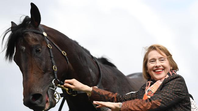 Trainer Gai Waterhouse with Victoria Derby favourite Thinkin’ Big after the tough colt’s win in the Ladbrokes Classic. Picture: AAP