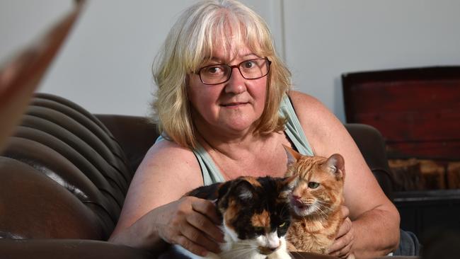 Daniela Maslen with cats Ginna and Jacky at her Harkaway home. Picture: Andrew Batsch