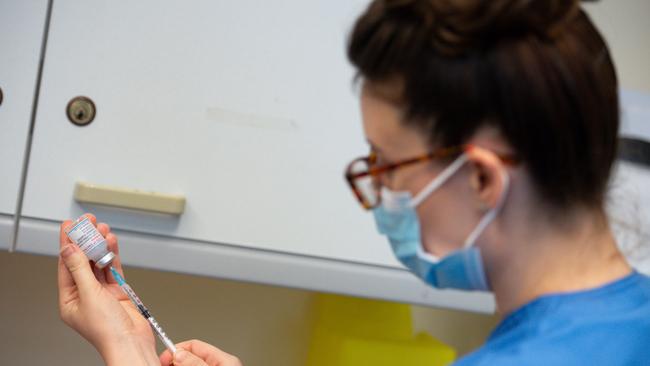 A nurse prepares the Moderna vaccine in Wales. Picture: Getty Images.