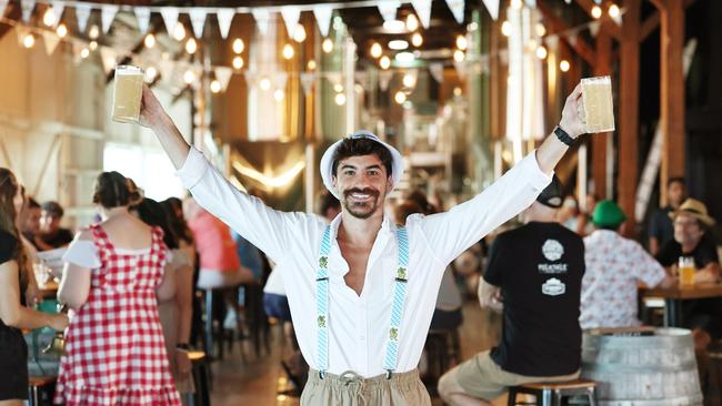 Tomas Castaneda celebrates Oktoberfest at Hemmingway's Brewery. Picture: Brendan Radke