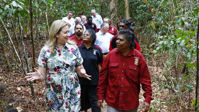 The Queensland Government has signed a historic land use agreement with the Djabugay Nations traditional owners to allow for the continuation of works on the Wangetti Trail hiking and cycling track, from Palm Cove to the Mowbray River. Queensland Premier Annastacia Palaszczuk talks with Diane Ambrym as they walk along the first section of the Wangetti Trail already constructed at Palm Cove. Picture: Brendan Radke