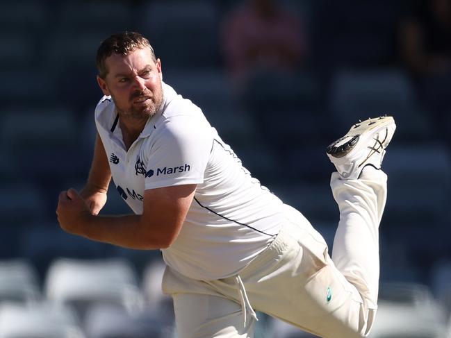 PERTH, AUSTRALIA - MARCH 14: Jon Holland of Victoria bowls during Day 1 of the Sheffield Shield match between Western Australia and Victoria at the WACA, on March 14, 2023, in Perth, Australia. (Photo by Paul Kane/Getty Images)