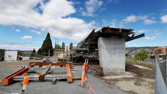 It is still not known when the Remembrance Bridge between the Domain and the Hobart Cenotaph will be completed. Picture: NIKKI DAVIS-JONES