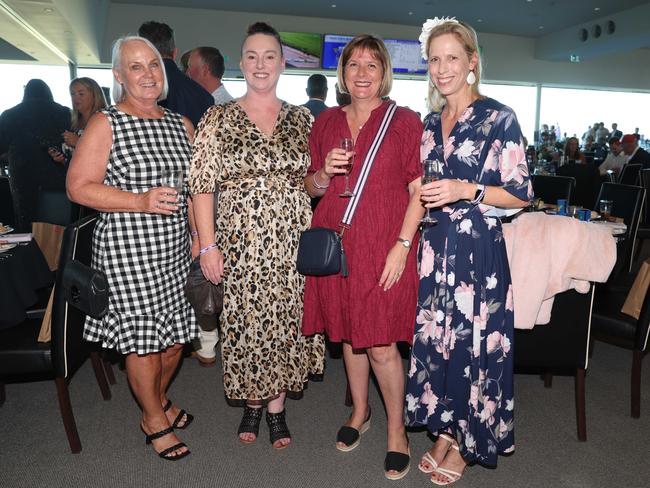 MELBOURNE, AUSTRALIA - MARCH 15 2024 Wendy Davey, Kath Manning, Kate Bolt and Sophie Bayard attend the 2024 Pakenham Cup Picture: Brendan Beckett