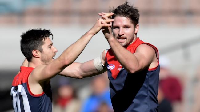 Jesse Hogan starred with six goals for the Demons. Picture: AAP