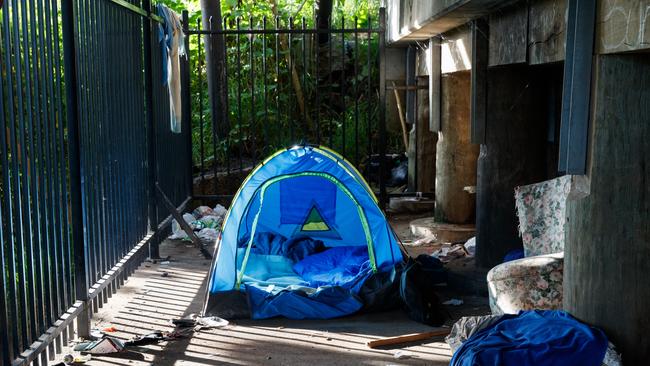 Lismore. A tent under a bridge on the edge of town. Picture: David Swift