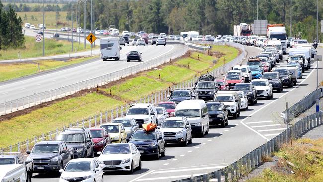 Traffic on the Bruce Hwy coming back to Brisbane after the Easter long weekend at Glass House Mountains in 2018. Picture: AAP/ Ric Frearson