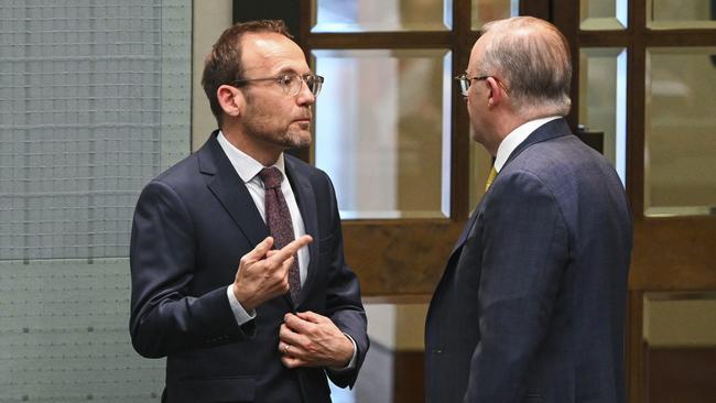 Greens leader Adam Bandt and Anthony Albanese during Question Time at Parliament House this week. Picture: NCA NewsWire / Martin Ollman