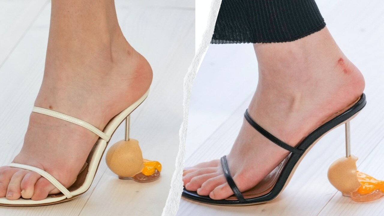 Loewe’s bizarre cracked egg shell stilettos. Picture: Loewe