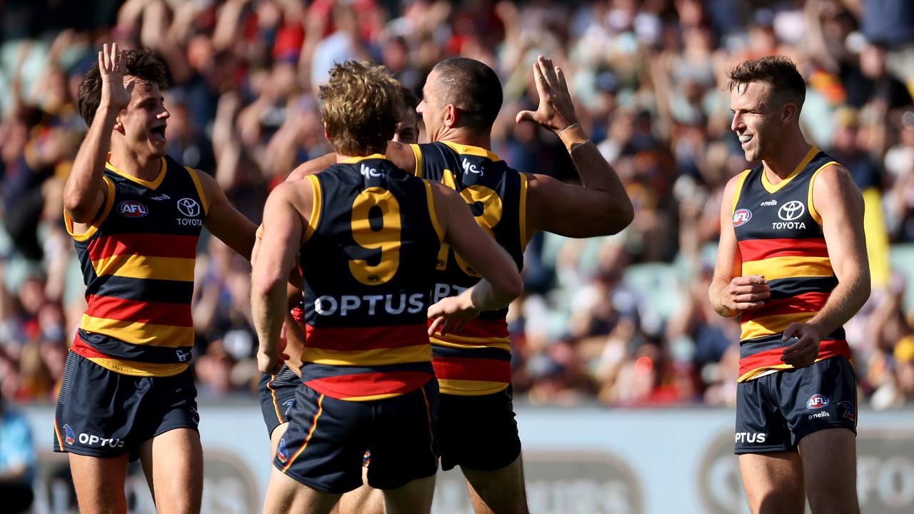 Taylor Walker of the Crows celebrates a goal