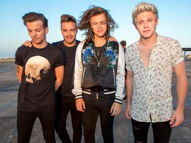 British boy band ... One Direction on the set of the video for Drag Me Down. Picture: Supplied