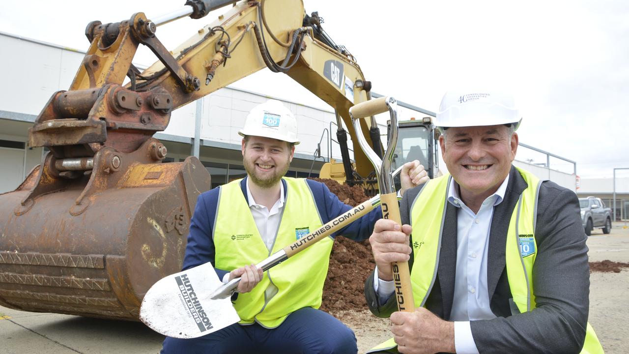 At the start of construction on the $25m second stage of the Wilsonton Shopping Centre redevelopment in March are (from left) Hutchinson Builders' Jack Hutchinson and Consolidated Properties Group CEO Dom O'Rorke.