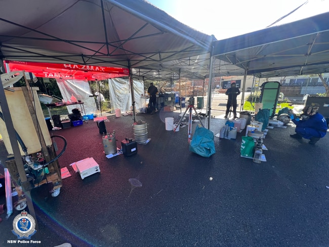 Officers from the State Crime Command’s drug and firearms squad established Strike Force McGeoch in December last year to investigate the manufacturing of prohibited drugs in Kurnell. Picture: NSW Police