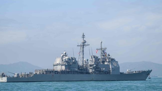 The US Navy's USS Chancellorsville, guided missile destroyer, in Hong Kong. Picture: AFP. 