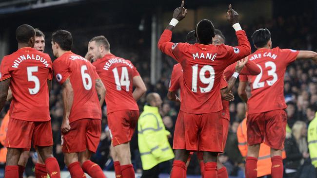 Liverpool's Senegalese midfielder Sadio Mane celebrates